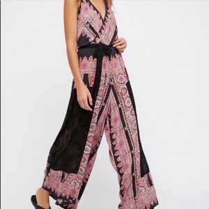 Free People Black Paisley & Lace Jumpsuit Sz M